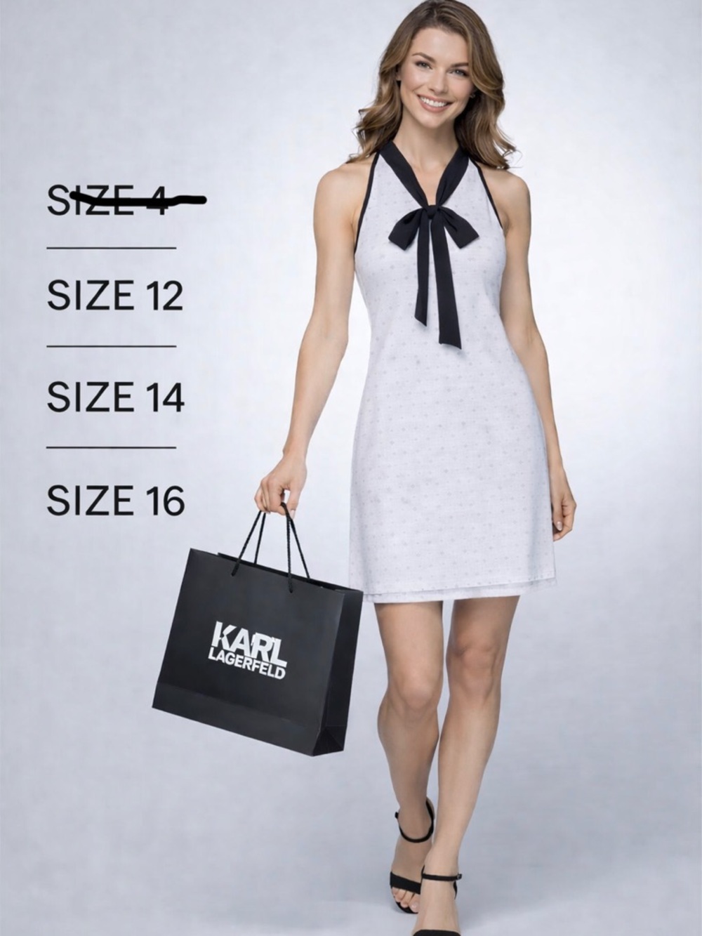 Karl Lagerfeld White Mini Dress with Black Tie-Neck